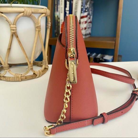 MICHAEL KORS Leather Bag Cindy Mini Dome Crossbody Terracota Color - Picture 10 of 16
